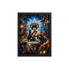 Mina Loy in futurist electric salon framed print on a plain backdrop in size 12"x16".
