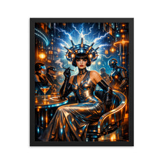 Mina Loy in futurist electric salon framed print on a plain backdrop in size 16"x20".
