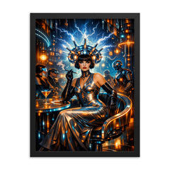 Mina Loy in futurist electric salon framed print on a plain backdrop in size 18"x24".
