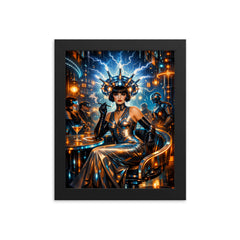Mina Loy in futurist electric salon framed print on a plain backdrop in size 8"x10".