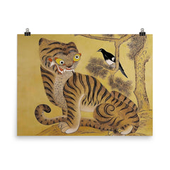 Minhwa Tiger and Magpie - Classic Korean 19th-Century Folk Painting poster on a plain backdrop in size 8"x10".
