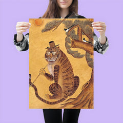 Minhwa Tiger Smoking a Pipe, with Magpies - Korean Folk Art poster 3