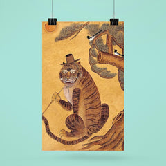 Minhwa Tiger Smoking a Pipe, with Magpies - Korean Folk Art poster 6