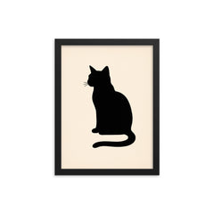 Minimalist black cat silhouette on cream background framed print mockup 12x16