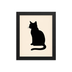 Minimalist black cat silhouette on cream background framed print mockup 8x10