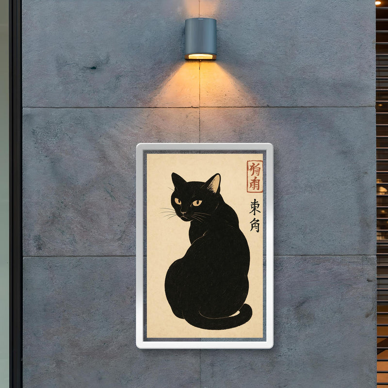 Minimalistic Japanese Black Cat - vintage Japanese woodblock style cat art.png poster 2
