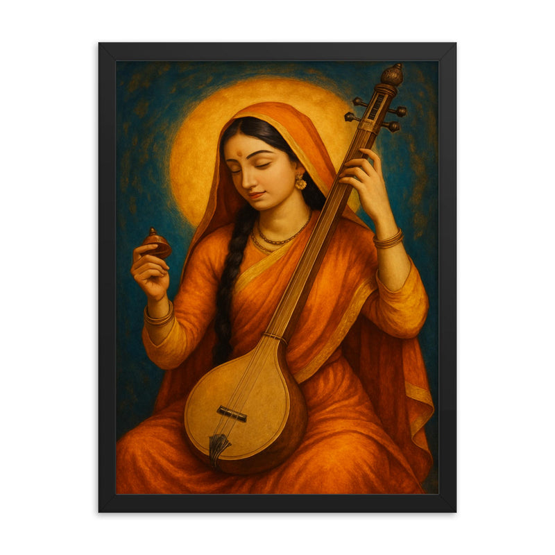 Mirabai framed print on a plain backdrop in size 18