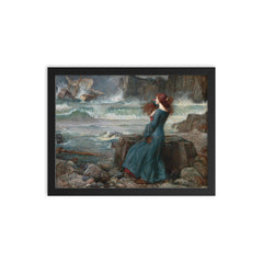 Miranda from The Tempest by John William Waterhouse, 1916 framed print on a plain backdrop in size 12"x16".