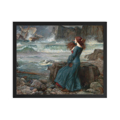 Miranda from The Tempest by John William Waterhouse, 1916 framed print on a plain backdrop in size 16"x20".