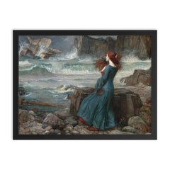 Miranda from The Tempest by John William Waterhouse, 1916 framed print on a plain backdrop in size 18"x24".