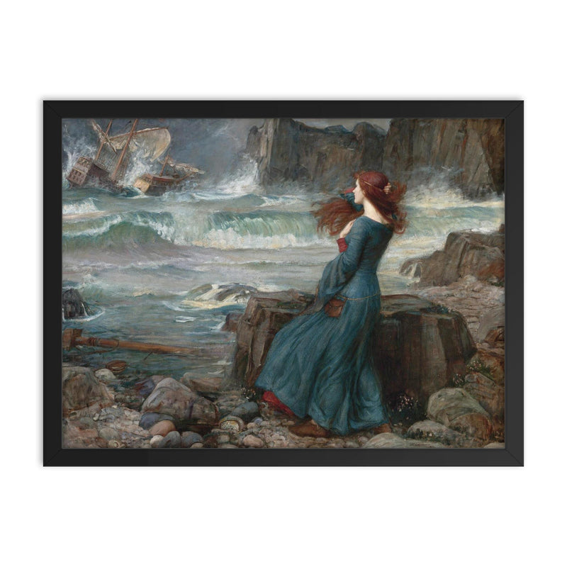 Miranda from The Tempest by John William Waterhouse, 1916 framed print on a plain backdrop in size 18