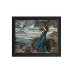Miranda from The Tempest by John William Waterhouse, 1916 framed print on a plain backdrop in size 8"x10".