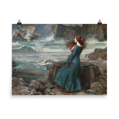 Miranda from The Tempest by John William Waterhouse, 1916 poster on a plain backdrop in size 8"x10".