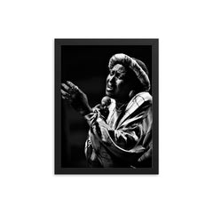 Miriam Makeba framed print on a plain backdrop in size 12"x16".