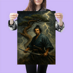 Miyamoto Musashi beneath a storm twisted pine poster 3