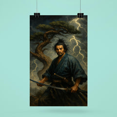 Miyamoto Musashi beneath a storm twisted pine poster 6