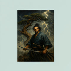 Miyamoto Musashi beneath a storm twisted pine poster 8