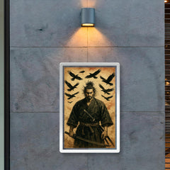 Miyamoto Musashi beneath circling crows poster 2