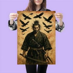 Miyamoto Musashi beneath circling crows poster 3
