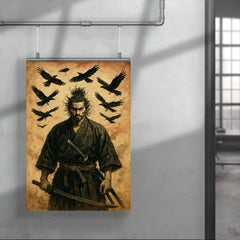 Miyamoto Musashi beneath circling crows poster 4
