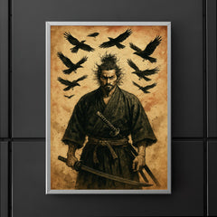 Miyamoto Musashi beneath circling crows poster 5