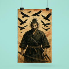 Miyamoto Musashi beneath circling crows poster 6