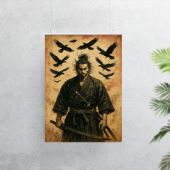 Miyamoto Musashi beneath circling crows poster 7