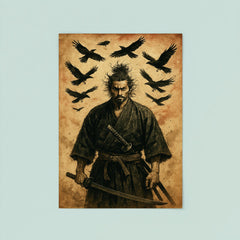 Miyamoto Musashi beneath circling crows poster 8