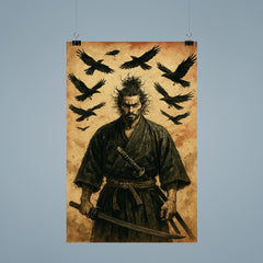 Miyamoto Musashi beneath circling crows poster 9