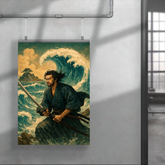 Miyamoto Musashi facing waves at Ganryu Island poster 4