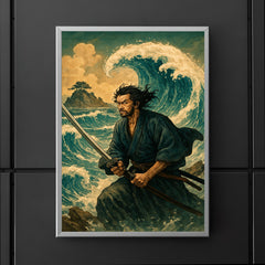 Miyamoto Musashi facing waves at Ganryu Island poster 5