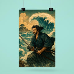 Miyamoto Musashi facing waves at Ganryu Island poster 6