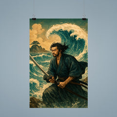 Miyamoto Musashi facing waves at Ganryu Island poster 9