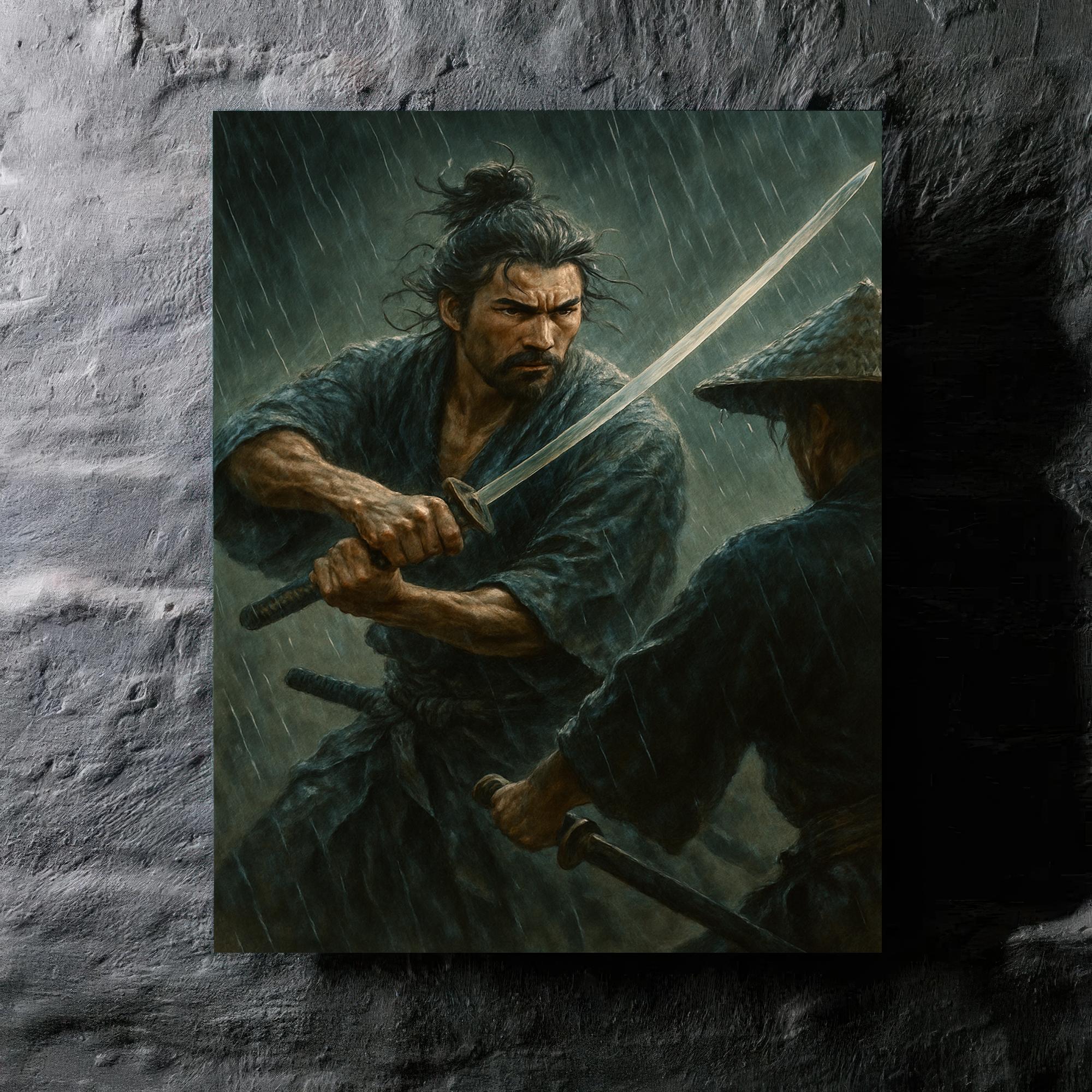 Miyamoto Musashi Rain Soaked Duel Metal Print Wall Art – Noveltees