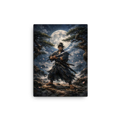 Miyamoto Musashi under moonlit ganryu duel pines canvas print on a plain backdrop in size 12"x16".