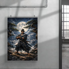 Miyamoto Musashi under moonlit ganryu duel pines poster 4
