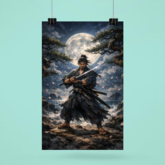 Miyamoto Musashi under moonlit ganryu duel pines poster 6