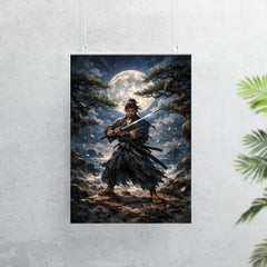 Miyamoto Musashi under moonlit ganryu duel pines poster 7