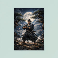 Miyamoto Musashi under moonlit ganryu duel pines poster 8