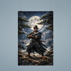 Miyamoto Musashi under moonlit ganryu duel pines poster 9