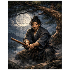 Miyamoto Musashi under moonlit pine with bokken jigsaw puzzle