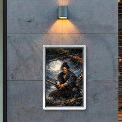 Miyamoto Musashi under moonlit pine with bokken poster 2