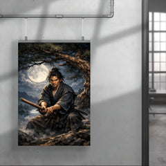 Miyamoto Musashi under moonlit pine with bokken poster 4