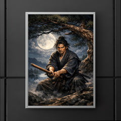 Miyamoto Musashi under moonlit pine with bokken poster 5