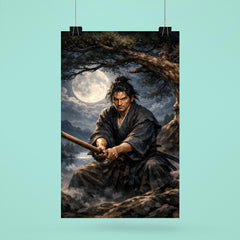 Miyamoto Musashi under moonlit pine with bokken poster 6