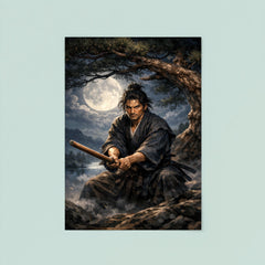 Miyamoto Musashi under moonlit pine with bokken poster 8