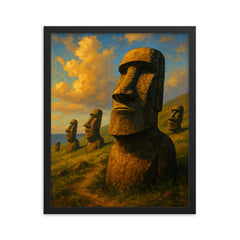 Moai statues of Easter Island framed print on a plain backdrop in size 16"x20".