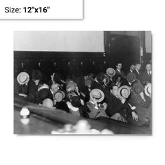 Mobsters Hiding Their Faces at Al Capone's Trial, 1931 metal print on a plain backdrop in size 12"x16".