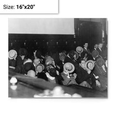 Mobsters Hiding Their Faces at Al Capone's Trial, 1931 metal print on a plain backdrop in size 16"x20".