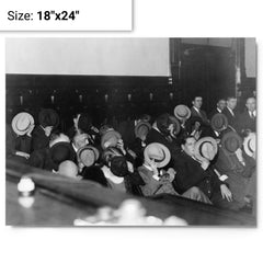 Mobsters Hiding Their Faces at Al Capone's Trial, 1931 metal print on a plain backdrop in size 18"x24".